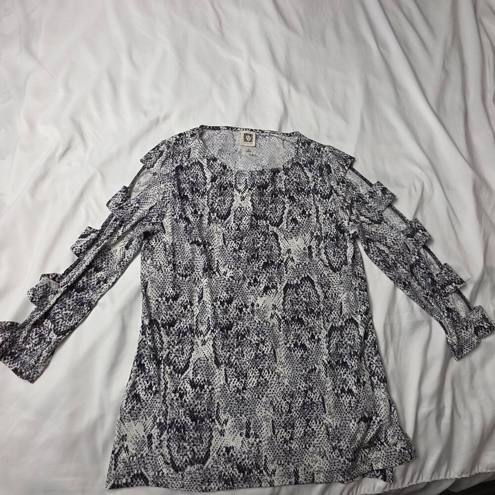 Anne Klein Snakeskin Print Ruffle Sleeve Blouse